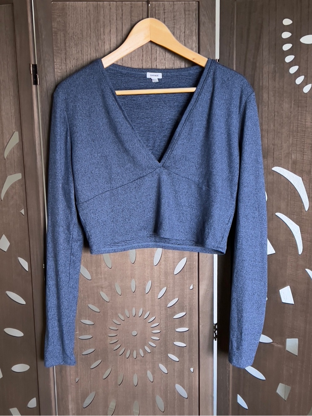 Garage Blue Cropped V-Neck Long Sleeve Top